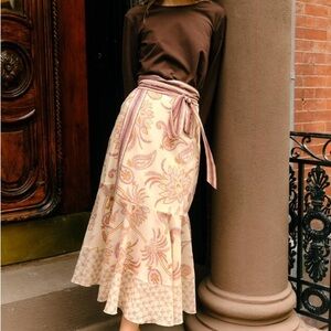 Cartolina Marlo Wrap Skirt Full A-Line Skirt Size XXS Maxi Paisley Beige Red New